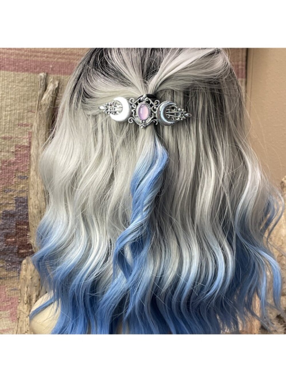 Festival Silver Purple Witch Crescent Celti Moon magic Spell Love Hair Clip Comb - Picture 10 of 12